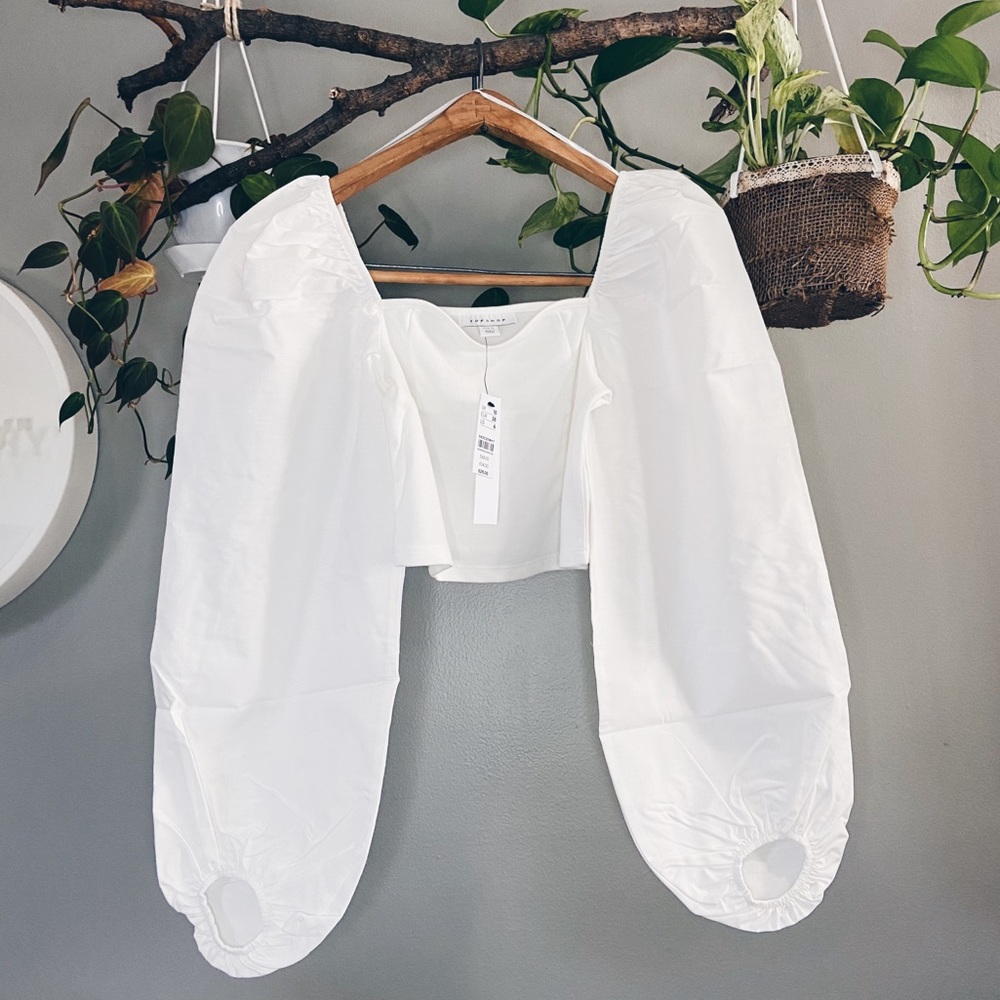 Topshop Balloon Sleeve Poplin Crop Top